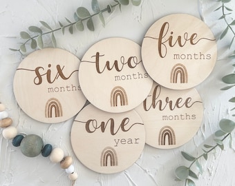 Wooden Monthly Milestones, Engraved Birth announcement, Baby, Photo Props, Rainbow Baby Markers, Postpartum Gifts, Baby Shower Gifts