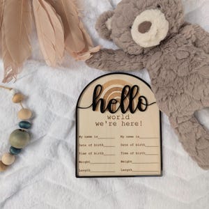 Twins Hello World Birth Announcement Sign, Birth Stats, Baby Twins Name Reveal, Engraved Baby Hospital Sign for Twins