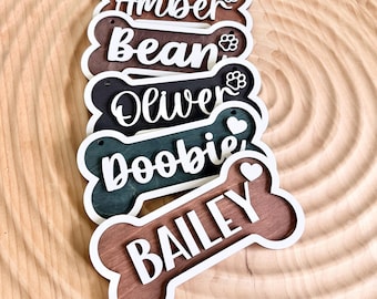Letrero de madera personalizado con el nombre de la mascota, placa para caseta de perro en forma de hueso o rectangular.