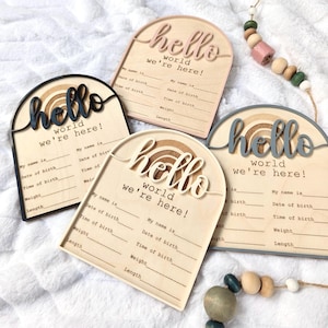 Twins Hello World Birth Announcement Sign, Birth Stats, Baby Twins Name Reveal, Engraved Baby Hospital Sign for Twins