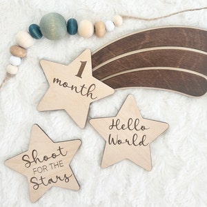 Jalons mensuels en bois | Jalons mensuels pour bébé| Cadeau baby shower | Accessoires photo pour bébé | Marqueurs pour nouveau-nés | Marqueurs mensuels en bois