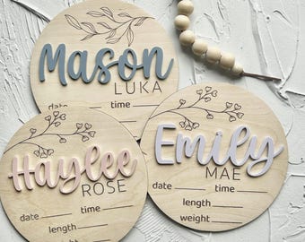 Letrero personalizado para anuncio de bebé, estadísticas de nacimiento y foto de recién nacido.