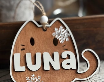 Adorno navideño personalizado de gato en 3D, decoración navideña para árbol de Navidad con forma de mascota cortada con láser