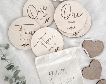 Hölzerne Baby-Meilensteinscheiben, monatliche Fotorequisite, Babypartygeschenk