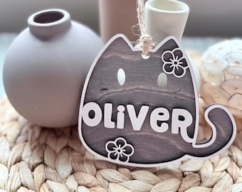 Adorno navideño personalizado de gato en 3D, decoración navideña para árbol de Navidad con forma de mascota cortada con láser