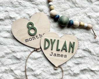 Hitos con globos, letreros mensuales de madera para hitos, hitos del bebé, accesorios para fotos de recién nacidos, regalo posparto