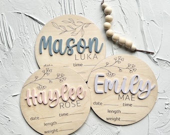 Letrero personalizado para anuncio de bebé, nombre en 3D, estadísticas de nacimiento y foto de recién nacido.