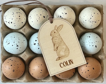 Personalized Easter Basket Tag, Engraved Wooden Bunny, Custom Name