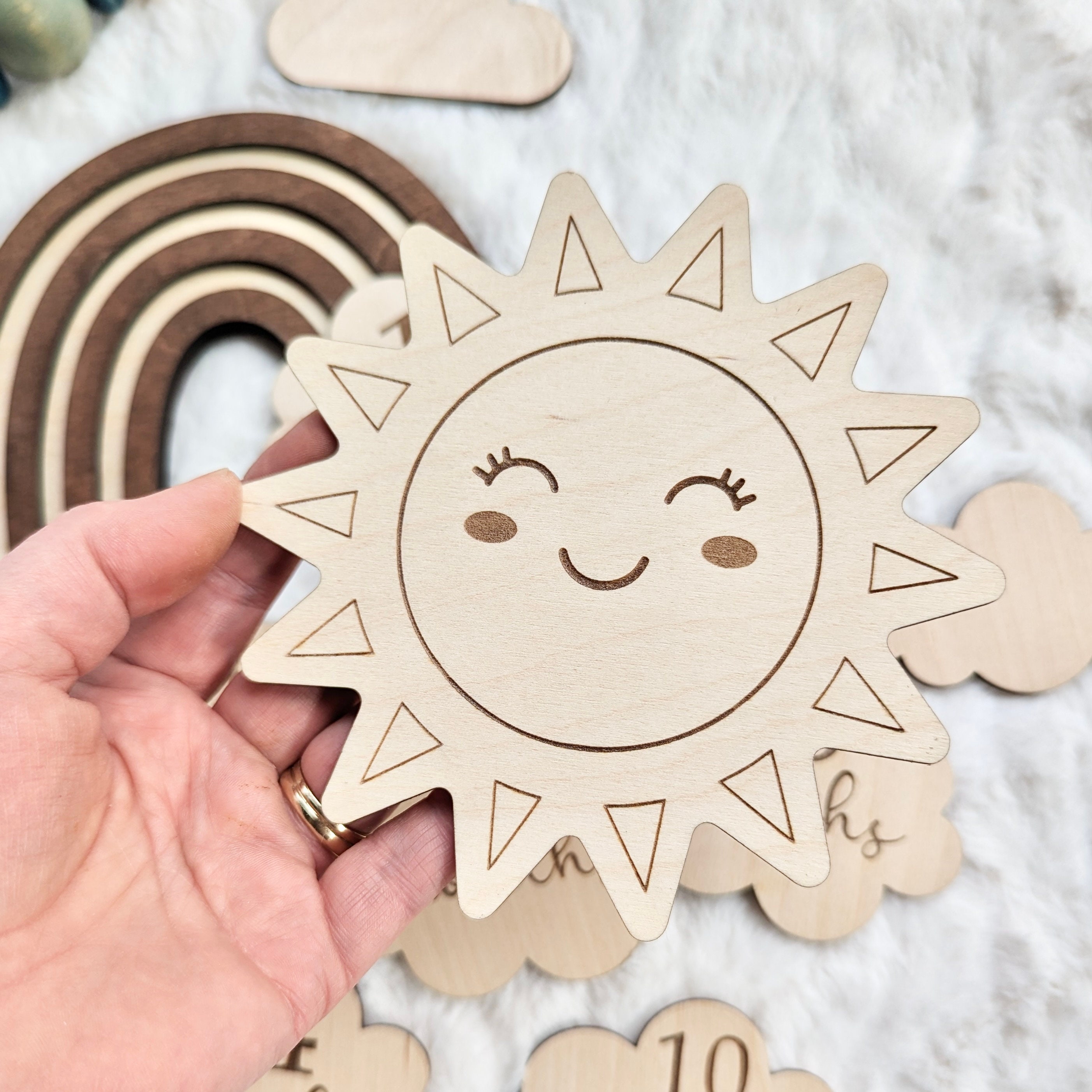 Wooden Baby Monthly Milestone Discs: Rainbow Boho Photo Props - Etsy