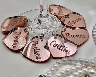 Custom Wine Charms, Personalized Wine Charms, Rose Gold Wine Charms, Bridal Shower, Anniversary Party, Bachelorette Drink Tags
