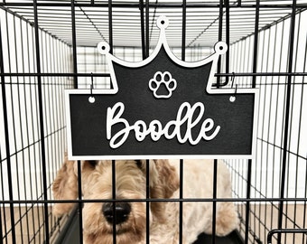 Placa de caixa de madeira personalizada para cachorro, etiqueta de identificação para animal de estimação Crown