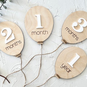 Jalons mensuels en bois, photos de bébé, jalons de nouveau-né, cadeau baby shower, accessoires photo nouveau-né, jalons importants en ballon 3D, cadeau post-partum