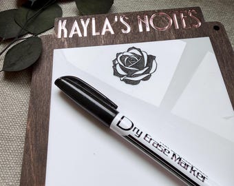 Personalized Wood Dry Erase Memo Board, Reusable Desk Organizer, Custom Name Notes Board