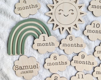 Marcadores de hitos de bebé arcoíris: accesorios de fotos de madera, regalo para mamá primeriza
