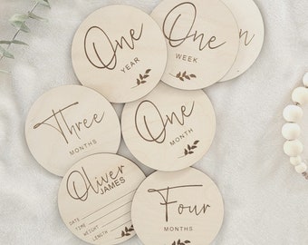 Wooden Monthly Milestone discs | Baby by the Month Photo Props | Baby Milestone Cards | Baby Gift | Baby Name Sign | Postpartum Gift