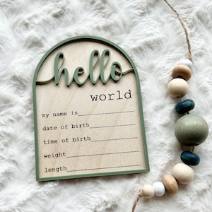 Hello World Birth Announcement, Newborn Baby Name Sign, Birth Announcement Plaque, Baby Arrival Hospital Sign, Welcome To The World Sign