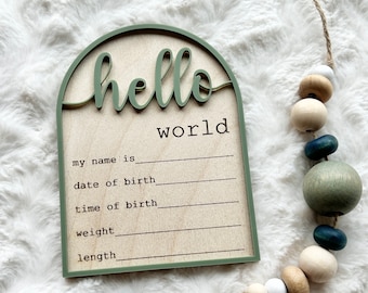 Hello World Birth Announcement, Newborn Baby Name Sign, Birth Announcement Plaque, Baby Arrival Hospital Sign, Welcome To The World Sign