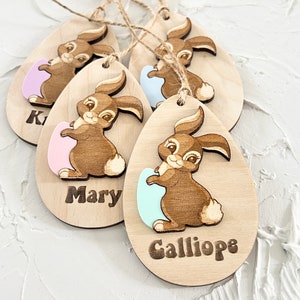 Personalized Wooden Easter Name Tags, Laser Engraved Bunny Decor, Egg Basket Decoration, personalised Easter Eggs