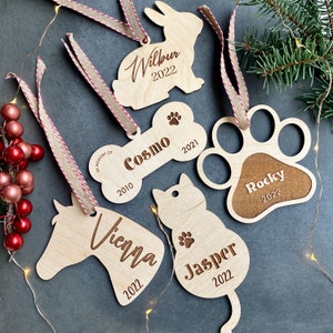 Personalized Pet Ornaments, Holiday Pet Ornament, Custom Pet Gifts, Dog, Cat, Horse, Bunny, Laser Cut, Pet Memorial.