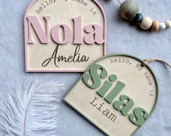 Letrero arqueado con nombre de bebé / Decoración personalizada para habitación infantil, anuncio de recién nacido