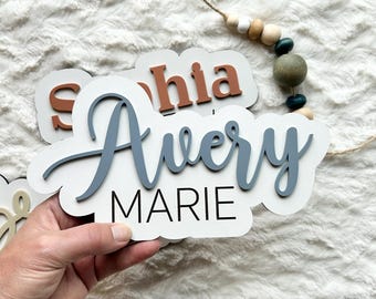 Letrero personalizado para anunciar el nombre del bebé, cortado a láser, decoración blanca para habitación infantil.