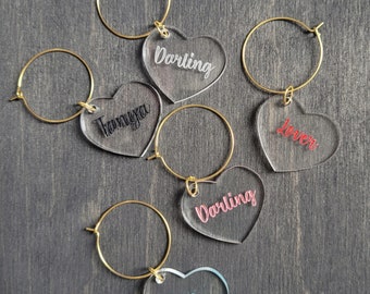 Wedding Wine Charms, Personalized Wine Charms, Wedding Favours, Wine Glasses, Barware, Bachelorette Party, Custom Drink Charms