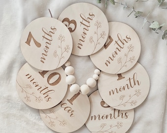 Wooden Baby Milestone Discs: Blossom Design, Newborn Photo Props
