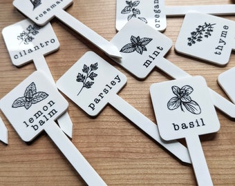 Herb and Vegetable Garden Stakes, Plant Markers, Vegetable Garden Labels, White Herb Garden Markers, Acrylic Garden Stakes, Gardener&#39;s Gift