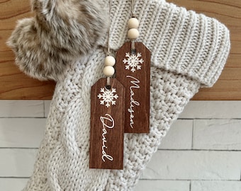 Personalized Wood Christmas Stocking Tag, Hand-Painted Name Tag