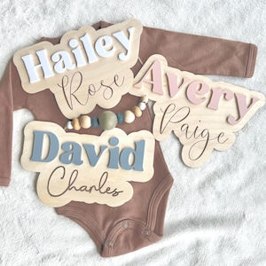 Personalized Baby Name Sign: Laser Cut Birch Wood & Acrylic