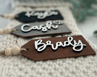 Personalized Wooden tags, 3D Stocking Name tags, Custom Gift Labels, Pet Christmas Tags, Christmas Stocking Tags, Christmas Decor