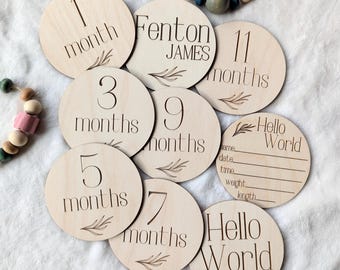 Discos de madera grabados para hitos de bebé, accesorios para fotos