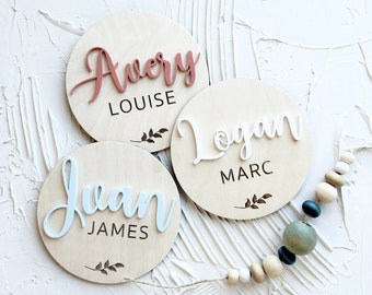 Letrero personalizado para anunciar el nacimiento de un bebé, madera para revelar el nombre, accesorio para fotos
