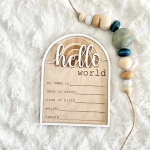 Faire-part de naissance Hello World, Nom de naissance d'un nouveau-né, Plaque de faire-part de naissance, Panneau de l'hôpital à l'arrivée du bébé, Panneau de statistiques de naissance gravé