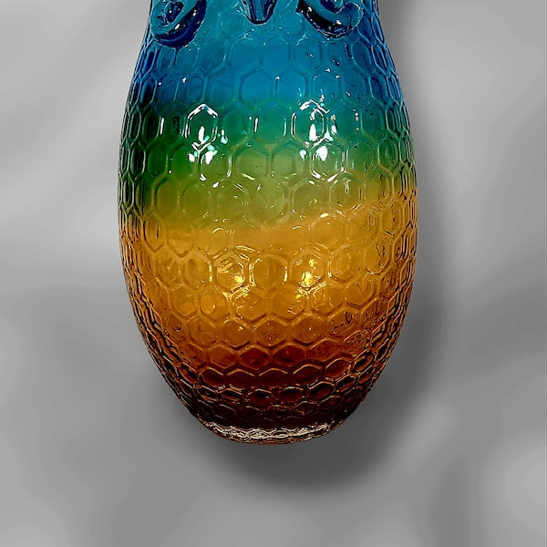 Owl Vase Honeycomb Mid Century Hand Blown Glass Art A5.