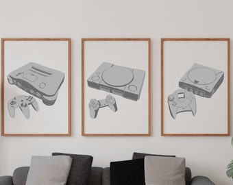 Retro Video Games Console Set Of 3, Gaming Wall Art, Video Game Wall Art, Retro Games Console, Office Wall Art, Gamer Art, Gaming Poster