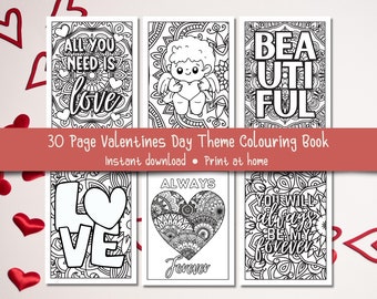 30 Page Valentines Day Colouring Book, Printable Colouring Sheets, Adult Colouring Book, Childrens Colouring Book, Printable Bundle Pack