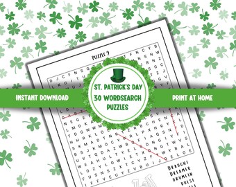 St Patricks Day Wordsearch Book, Saint Patricks Day Wordsearch Book, St Patricks Day Activity Book, Wordsearch Book For Kids & Adults