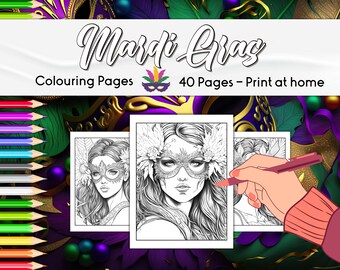 Mardi Gras Colouring Pages, Festival Coloring Book, Detailed Coloring Pages For Adults And Teens, Mardi Gras Colouring Book, Digital PDF