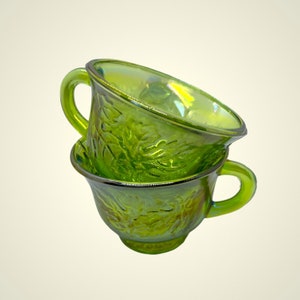 Set of 2 Vintage Princess Green Carnival Indiana Glass Punch Cups