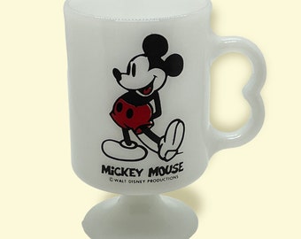 Vintage Disney Mickey Mouse Footed Pedestal Milk Glass Mug