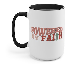 Powered by Faith Mug, Faith Mug, Christian Mug, Religious Mug, Bible Mug, Faith Cross Mug, Faith Mug Gift, Christian Gift Mug