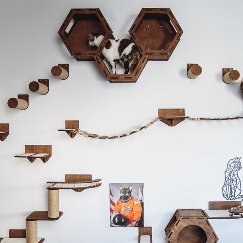 Wooden Cat Wall Furniture Set / Cat Wall Shelves / Cat Tree / Etsy