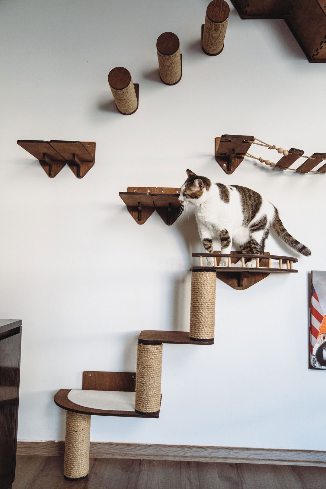 Wooden Cat Wall Furniture Set / Cat Wall Shelves / Cat Tree / Cat Climb