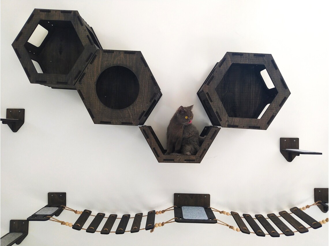 Wooden Cat Wall Furniture Set / Cat Wall Shelves / Cat Tree / Etsy