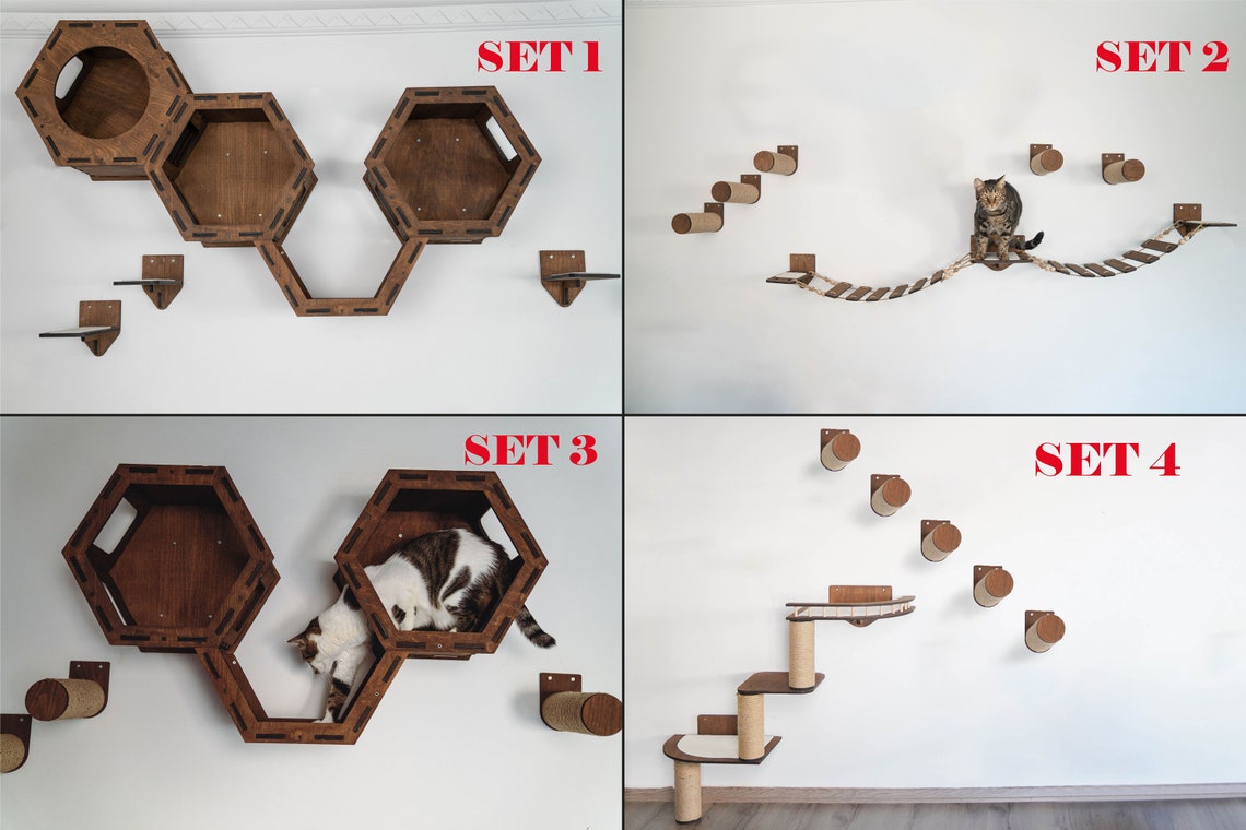 Wooden Cat Wall Furniture Set / Cat Wall Shelves / Cat Tree / Etsy Canada