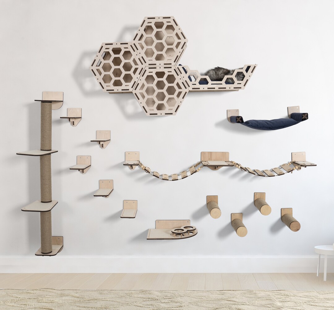 Wooden Cat Wall Furniture Set / Cat Wall Shelves / Cat Tree / Etsy