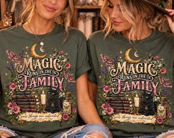 Black Cat Fall Shirt, Witch Family Shirt, Witchy Halloween Tee, Whimsigoth Shirt, Magic Runs in the Family, Comfort Colors