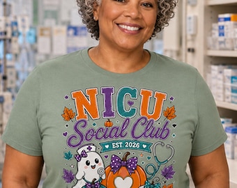 NICU Halloween Shirt, NICU Social Club, Spooky Ghost Nurse, Halloween Nicu Nurse, Neonatal ICU Nurse Gift
