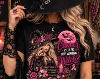 Halloween Breast Cancer Awareness Shirt, Cancer Picked the Wrong Witch, Cancer Witch Shirt, Cancer Chemo Shirt, Breast Cancer Warrior Shirt